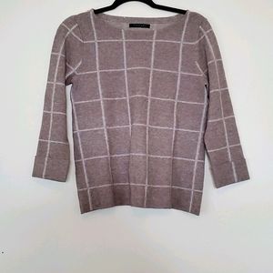 Tahari grey/white windowpane check sweater